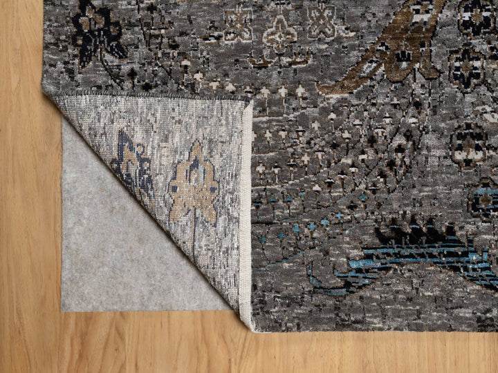 9'11" x 14'0" New Hand Knotted Grey Wool & Silk Rectangle Oriental Rug - MOA10290954