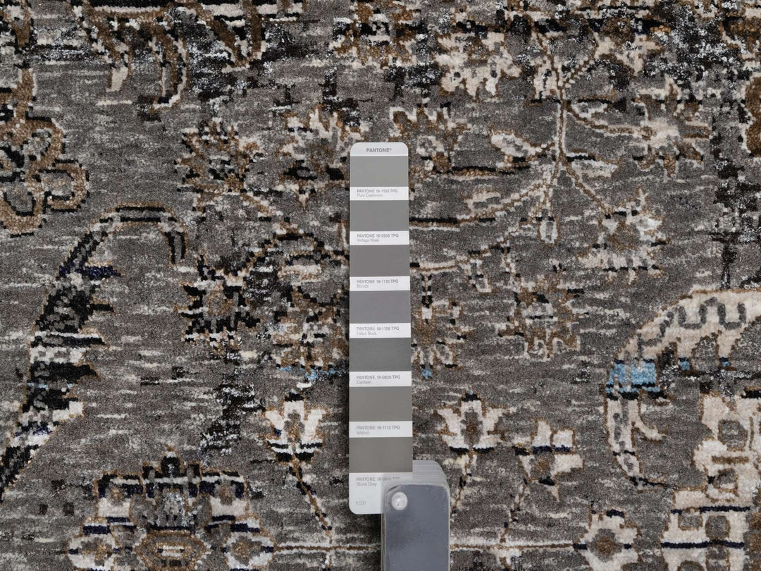 9'11" x 14'0" New Hand Knotted Grey Wool & Silk Rectangle Oriental Rug - MOA10290954