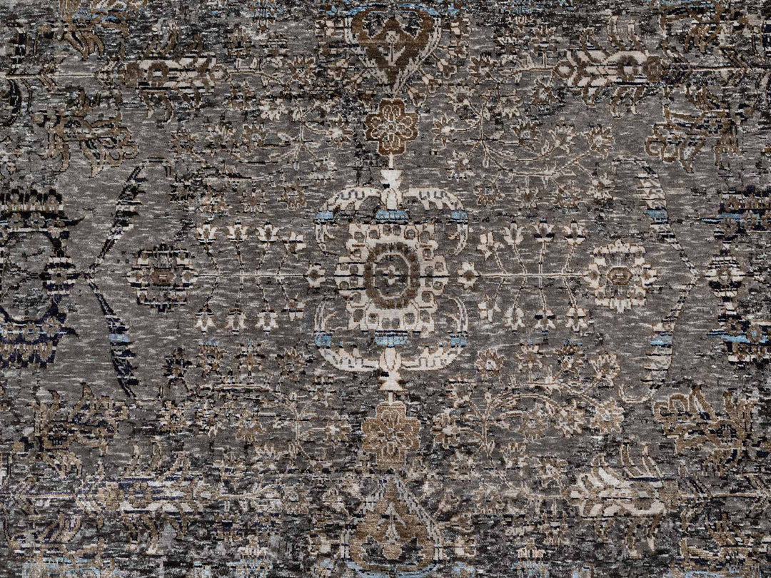 9'11" x 14'0" New Hand Knotted Grey Wool & Silk Rectangle Oriental Rug - MOA10290954