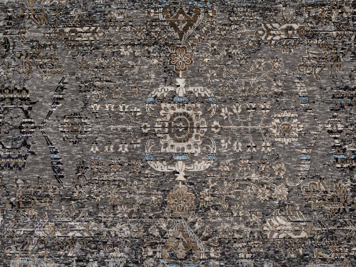 9'11" x 14'0" New Hand Knotted Grey Wool & Silk Rectangle Oriental Rug - MOA10290954