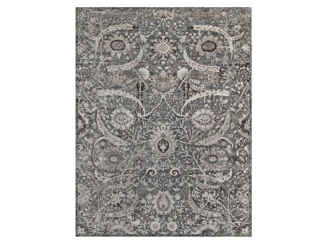 11'8" x 14'11" New Hand Knotted Brown Wool & Silk Rectangle Oriental Rug - MOA10290966