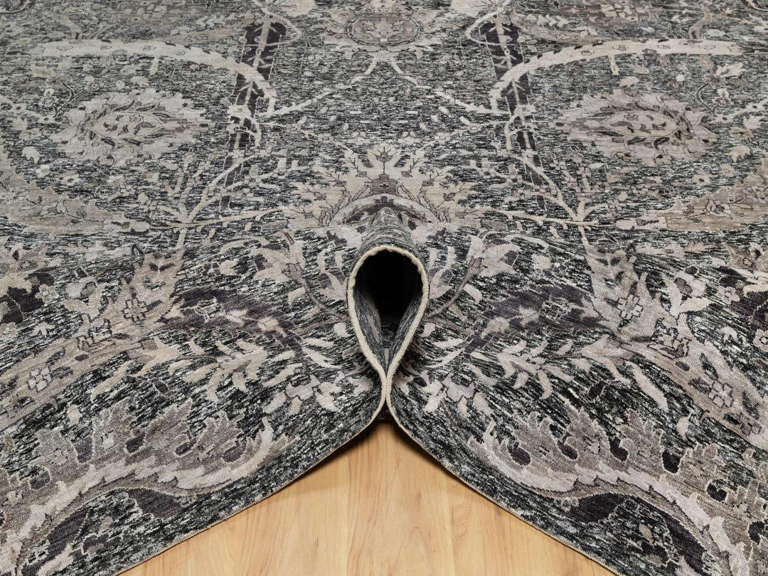 11'8" x 14'11" New Hand Knotted Brown Wool & Silk Rectangle Oriental Rug - MOA10290966