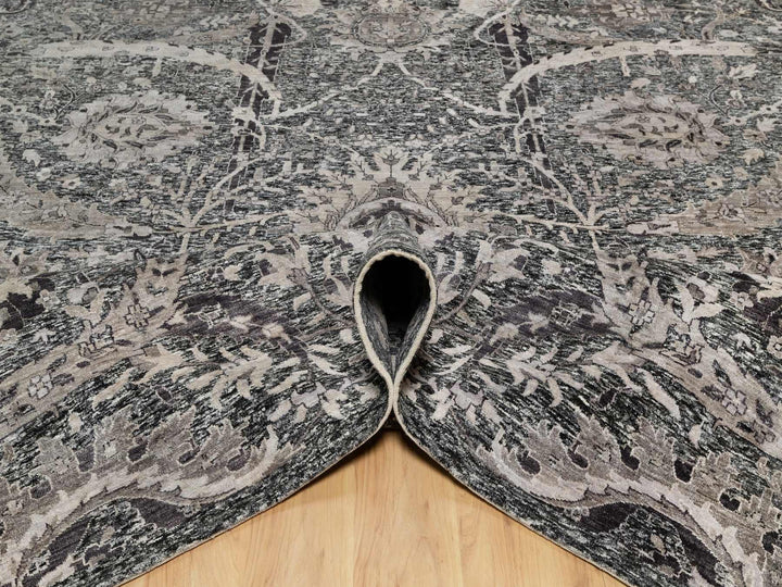 11'8" x 14'11" New Hand Knotted Brown Wool & Silk Rectangle Oriental Rug - MOA10290966