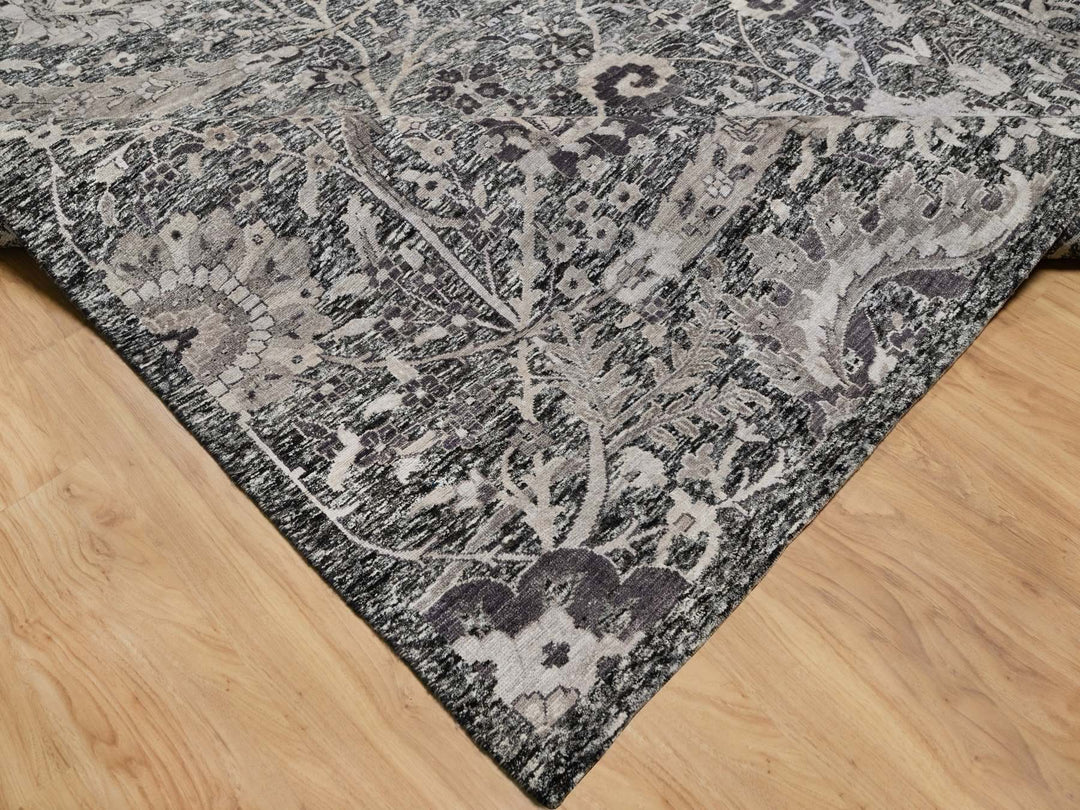 11'8" x 14'11" New Hand Knotted Brown Wool & Silk Rectangle Oriental Rug - MOA10290966