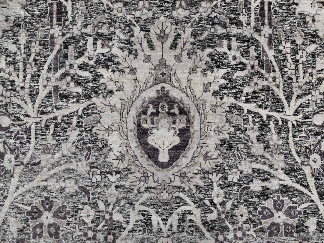 11'8" x 14'11" New Hand Knotted Brown Wool & Silk Rectangle Oriental Rug - MOA10290966