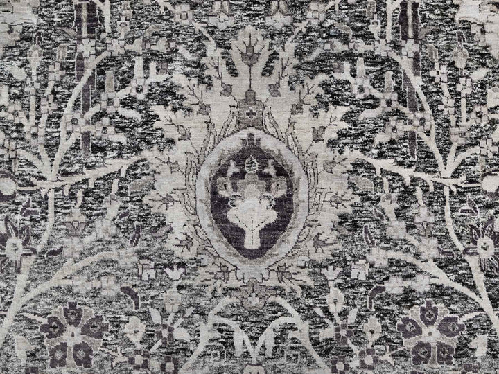 11'8" x 14'11" New Hand Knotted Brown Wool & Silk Rectangle Oriental Rug - MOA10290966