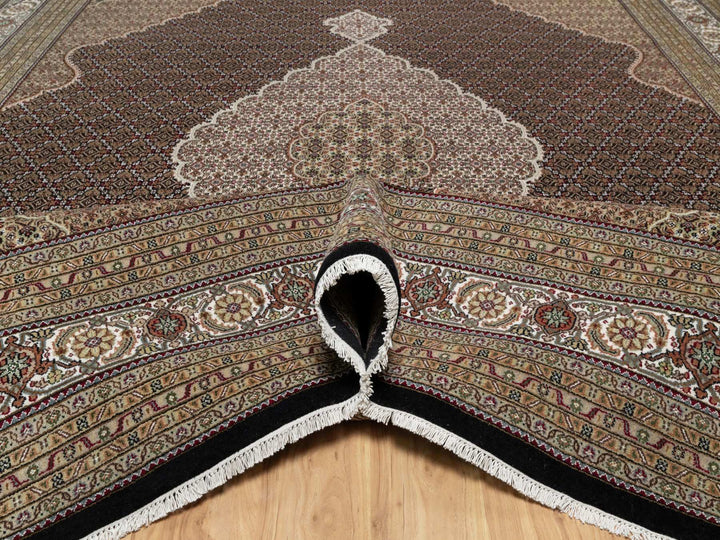 11'8" x 15'2" New Hand Knotted Black Wool Rectangle Oriental Rug - MOA10291056