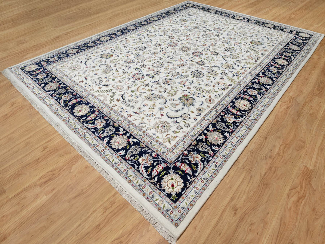 10'2" x 14'0" New Hand Knotted Ivory Wool & Silk Rectangle Oriental Rug - MOA10291057