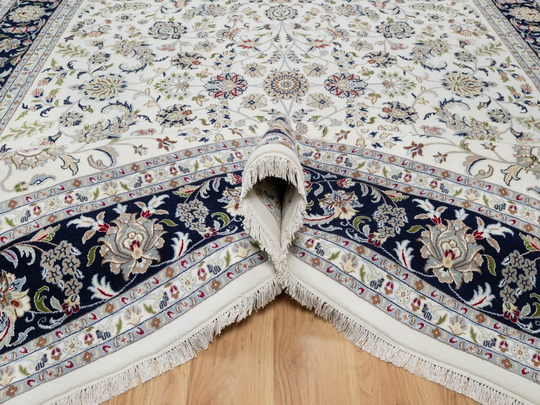 10'2" x 14'0" New Hand Knotted Ivory Wool & Silk Rectangle Oriental Rug - MOA10291057