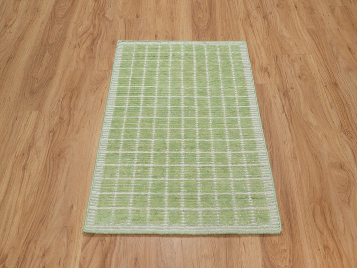 2'2" x 3'1" New Hand Loomed Green Wool Rectangle Oriental Rug - MOA10291064