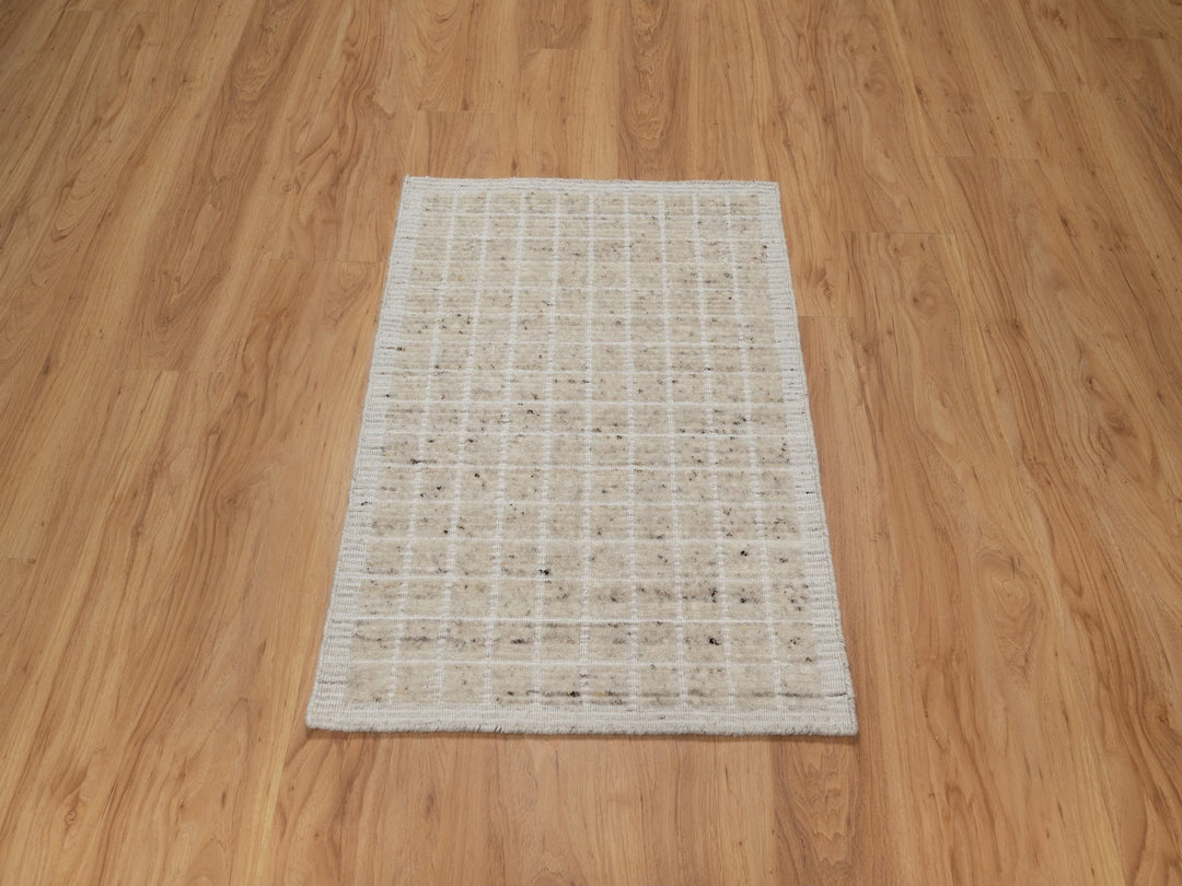 2'2" x 3'1" New Hand Loomed Ivory Wool Rectangle Oriental Rug - MOA10291067