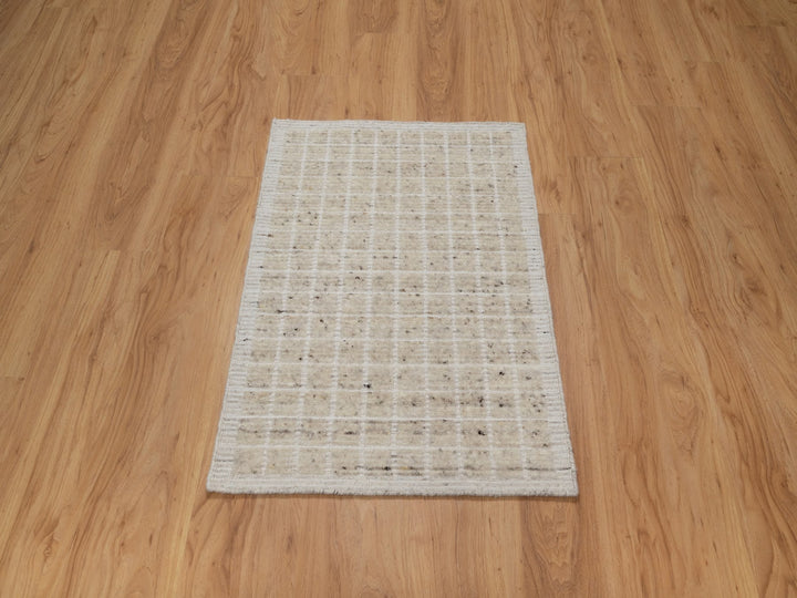 2'2" x 3'1" New Hand Loomed Ivory Wool Rectangle Oriental Rug - MOA10291067