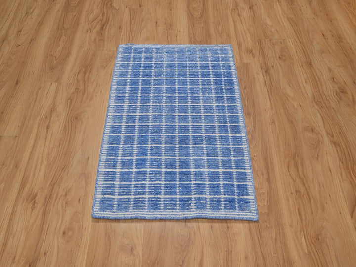 2'1" x 3'1" New Hand Loomed Blue Wool Rectangle Oriental Rug - MOA10291073