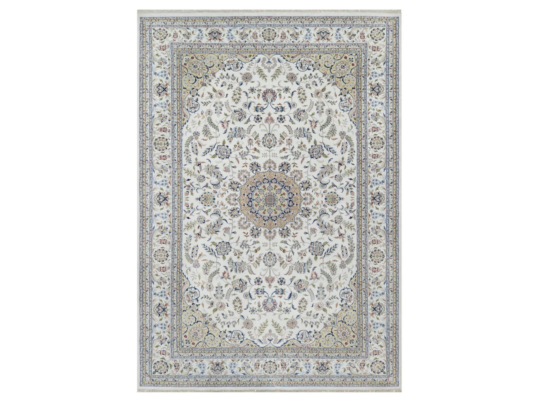 11'9" x 18'1" New Hand Knotted Ivory Wool & Silk Rectangle Oriental Rug - MOA10291127