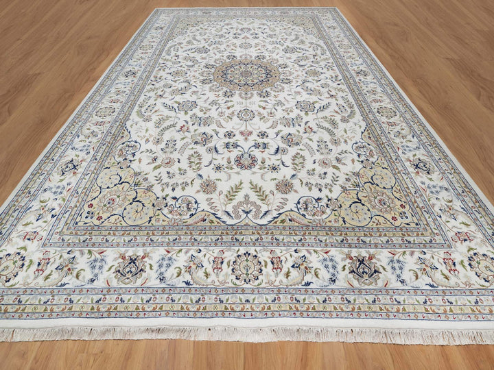 11'9" x 18'1" New Hand Knotted Ivory Wool & Silk Rectangle Oriental Rug - MOA10291127