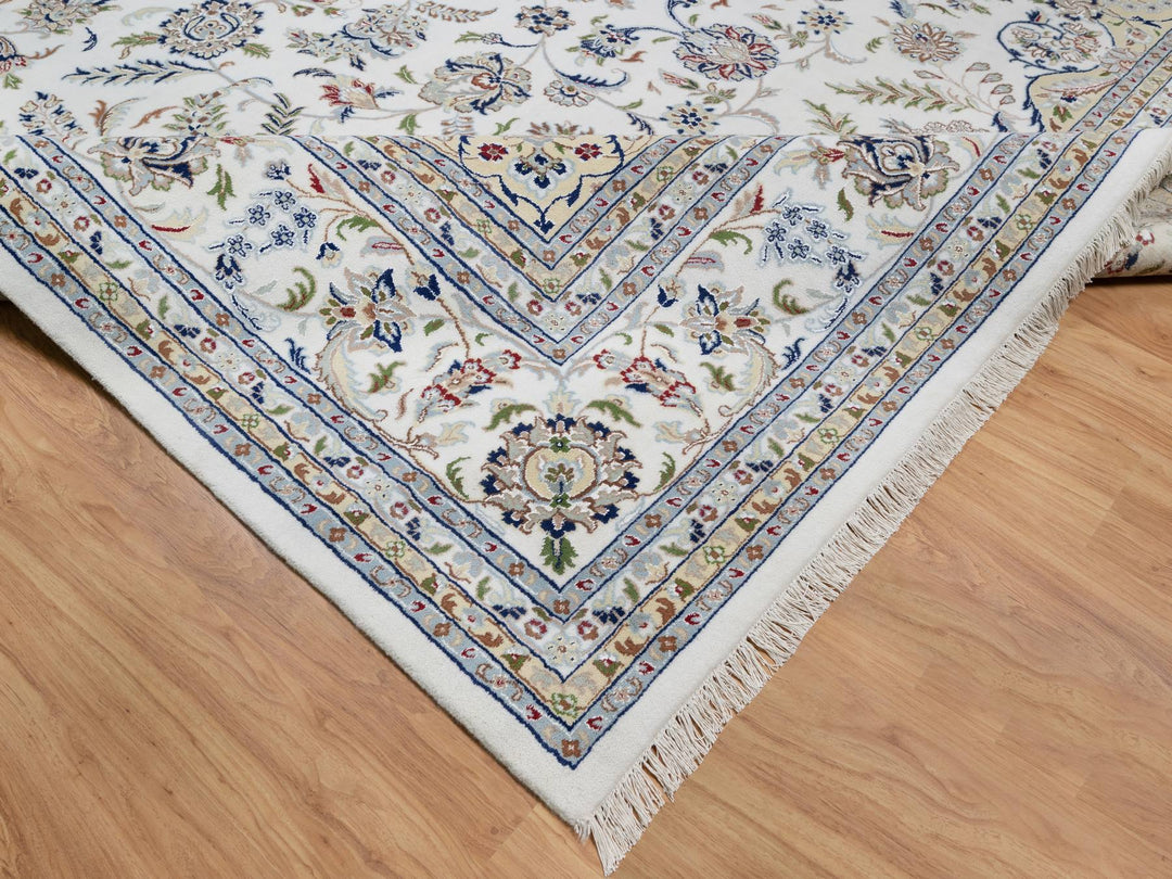 11'9" x 18'1" New Hand Knotted Ivory Wool & Silk Rectangle Oriental Rug - MOA10291127