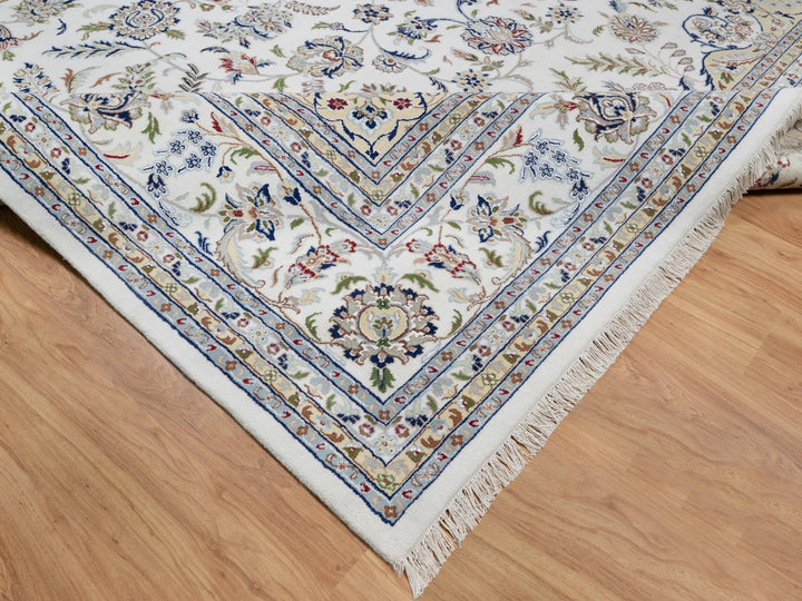 11'9" x 18'1" New Hand Knotted Ivory Wool & Silk Rectangle Oriental Rug - MOA10291127