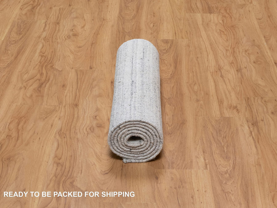 2'6" x 8'0" New Hand Loomed Ivory Wool Runner Oriental Rug - MOA10291178