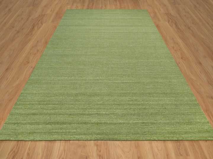 9'1" x 12'0" New Hand Loomed Green Wool Rectangle Oriental Rug - MOA10291189