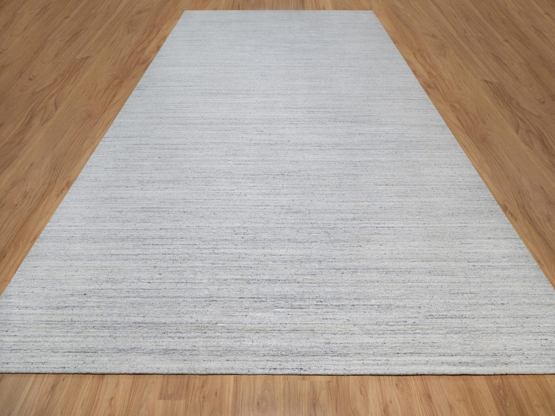 12'0" x 17'11" New Hand Loomed Ivory Wool Rectangle Oriental Rug - MOA10291193