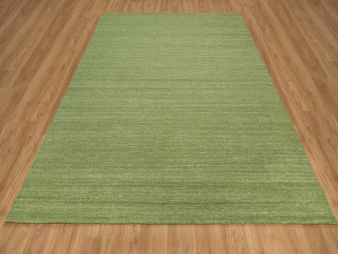 8'1" x 10'0" New Hand Loomed Green Wool Rectangle Oriental Rug - MOA10291194