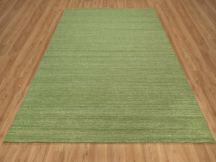 8'1" x 10'0" New Hand Loomed Green Wool Rectangle Oriental Rug - MOA10291194