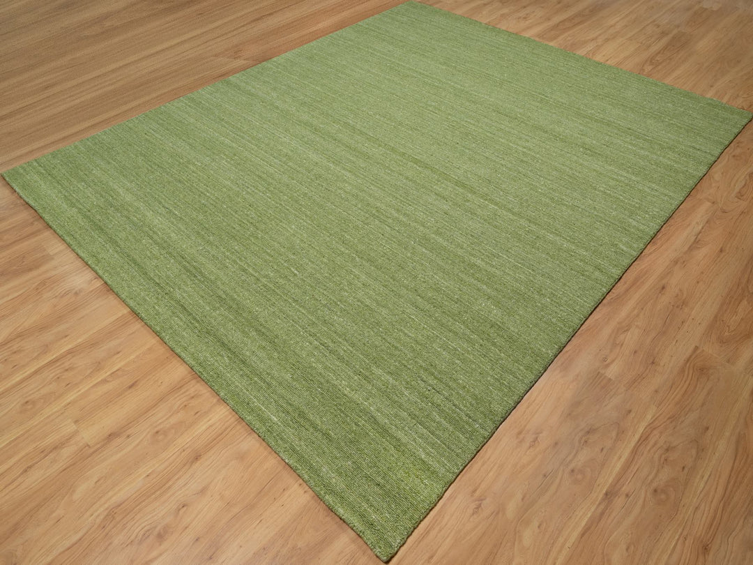 8'1" x 10'0" New Hand Loomed Green Wool Rectangle Oriental Rug - MOA10291194
