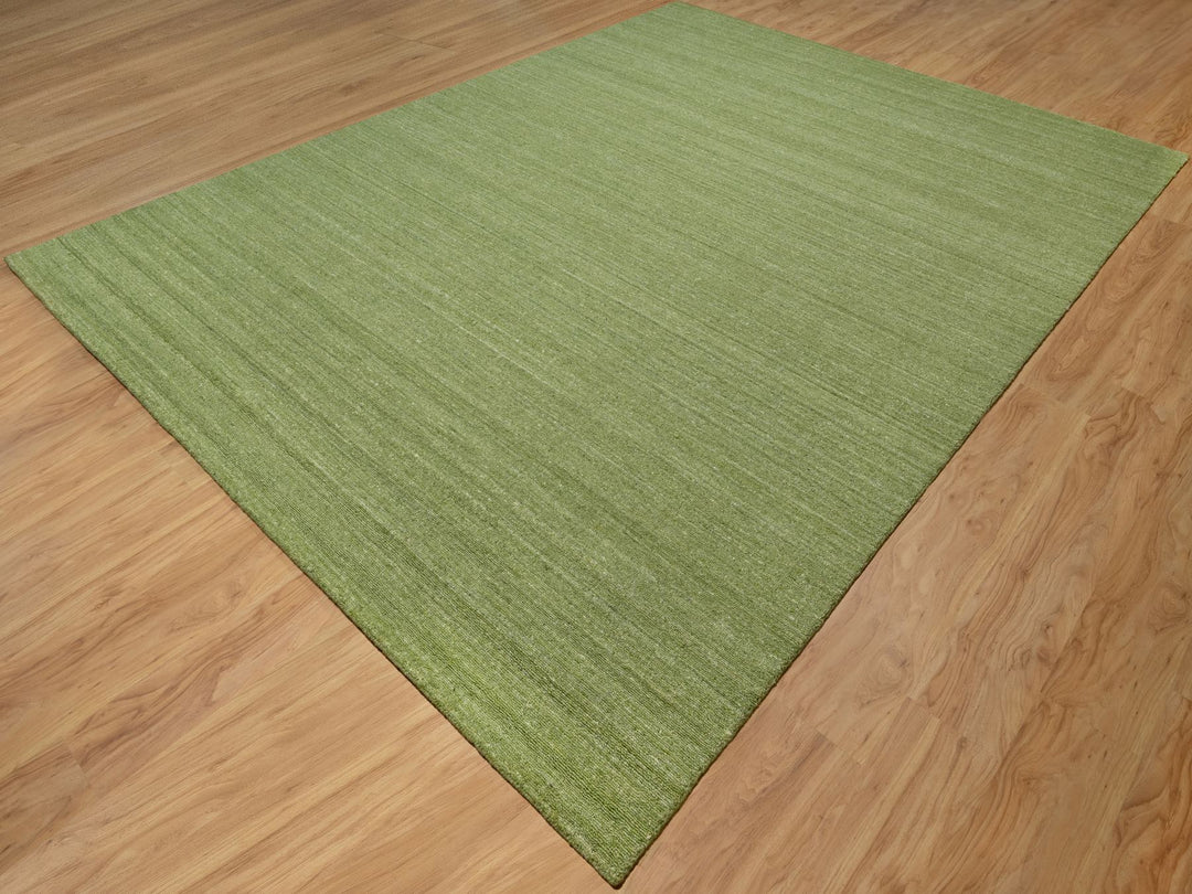 9'0" x 12'0" New Hand Loomed Green Wool Rectangle Oriental Rug - MOA10291195