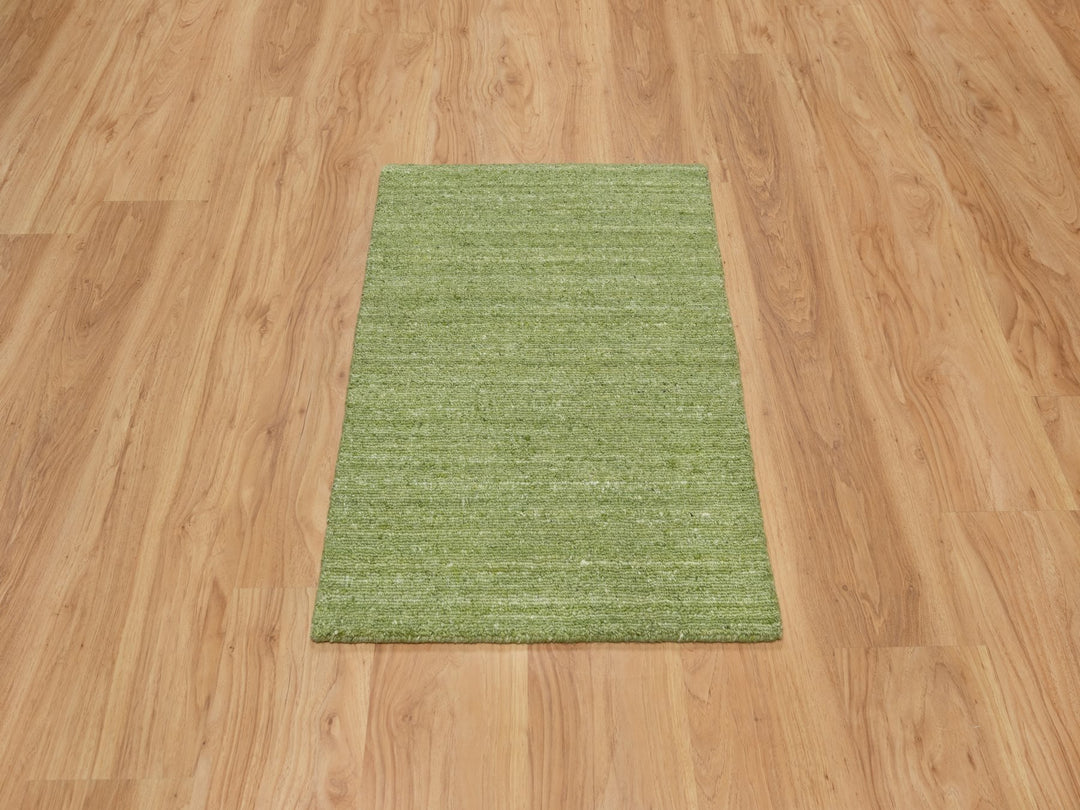 2'1" x 3'0" New Hand Loomed Green Wool Rectangle Oriental Rug - MOA10291200