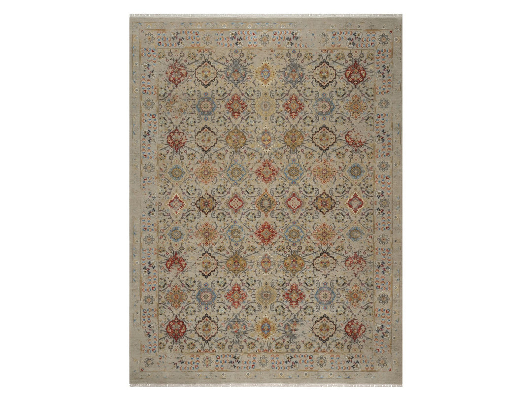 8'10" x 11'11" New Hand Knotted Brown Wool & Pure Silk Rectangle Oriental Rug - MOA10291291