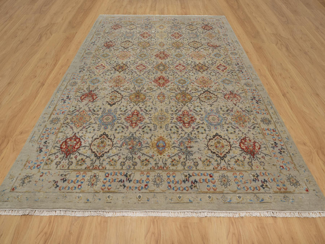 8'10" x 11'11" New Hand Knotted Brown Wool & Pure Silk Rectangle Oriental Rug - MOA10291291