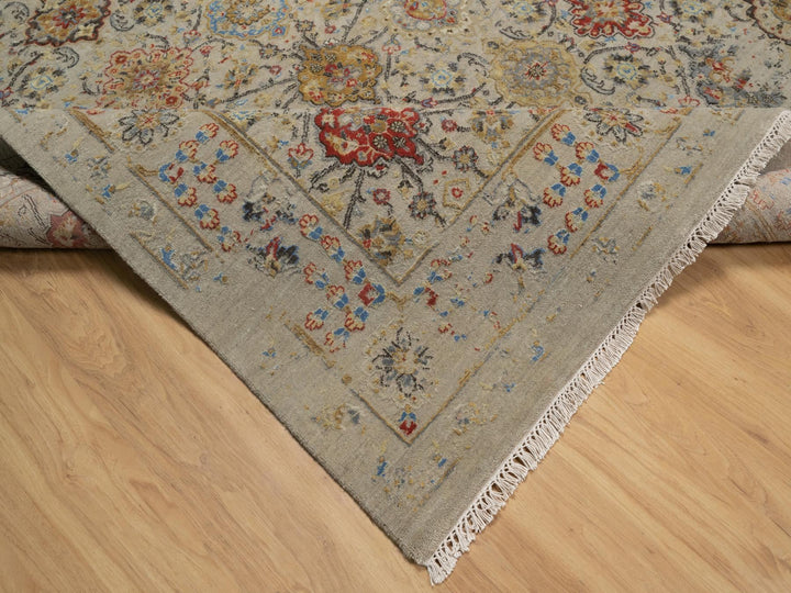 8'10" x 11'11" New Hand Knotted Brown Wool & Pure Silk Rectangle Oriental Rug - MOA10291291