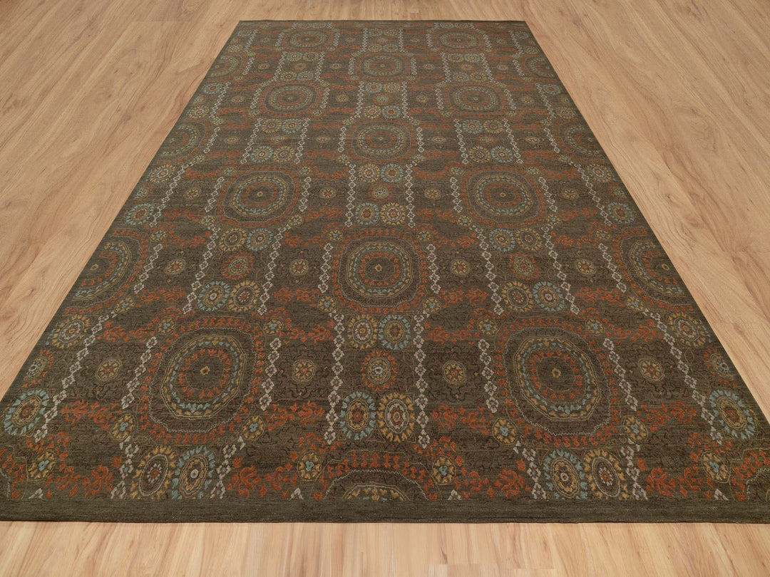 10'1" x 15'1" New Hand Knotted Brown Wool Rectangle Oriental Rug - MOA10291363