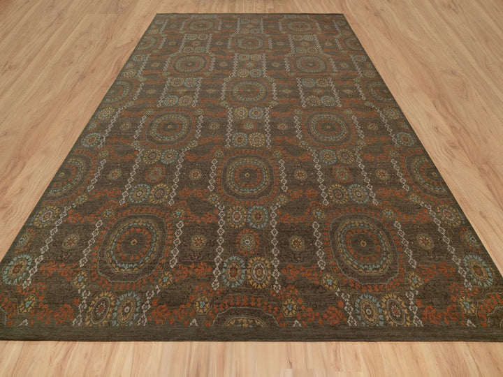 10'1" x 15'1" New Hand Knotted Brown Wool Rectangle Oriental Rug - MOA10291363