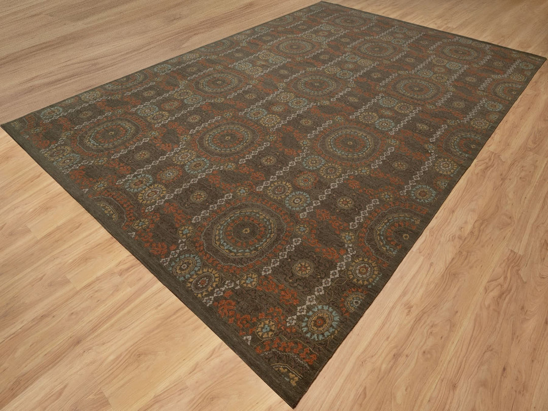 10'1" x 15'1" New Hand Knotted Brown Wool Rectangle Oriental Rug - MOA10291363