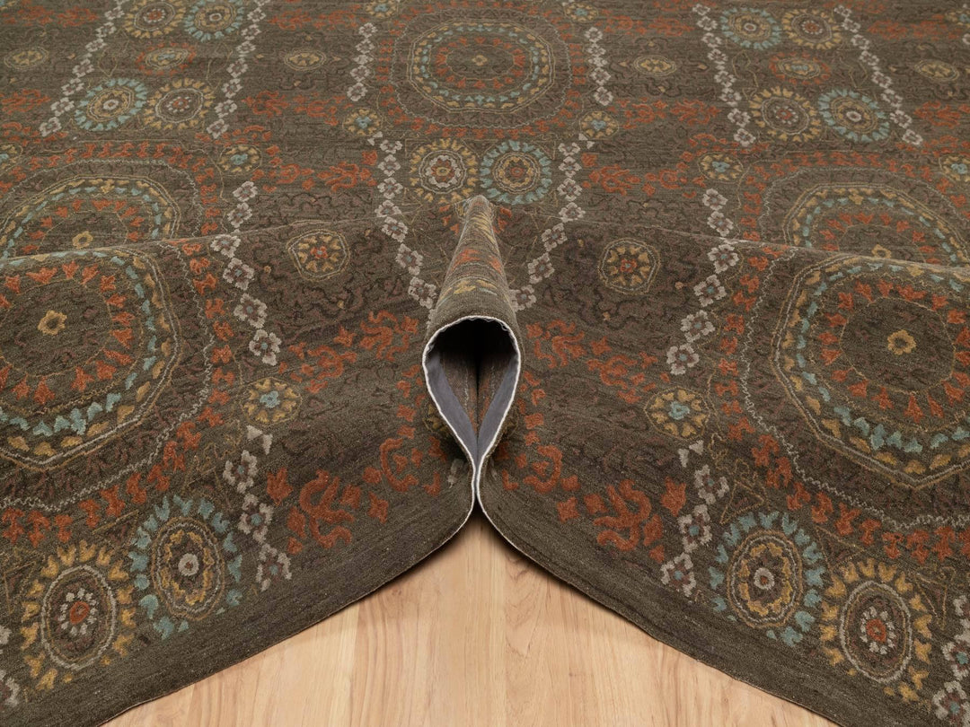 10'1" x 15'1" New Hand Knotted Brown Wool Rectangle Oriental Rug - MOA10291363