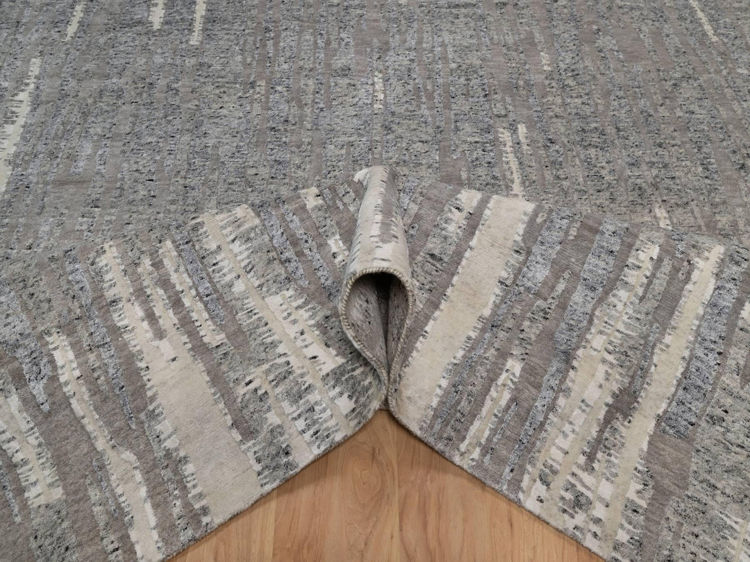 8'1" x 10'2" New Hand Knotted Grey Wool Rectangle Oriental Rug - MOA10291429