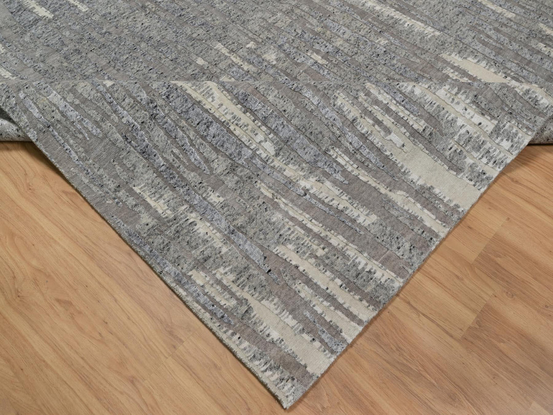 8'1" x 10'2" New Hand Knotted Grey Wool Rectangle Oriental Rug - MOA10291429