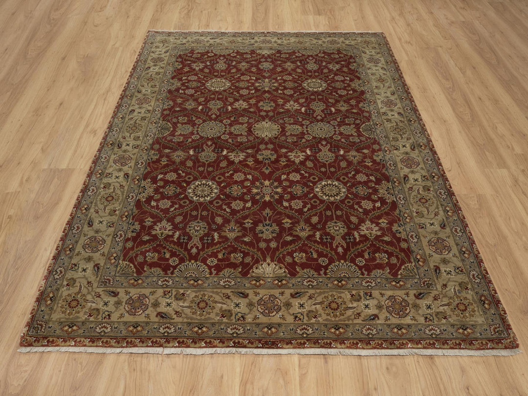 5'9" x 8'0" New Hand Knotted Red Wool & Silk Rectangle Oriental Rug - MOA10291436