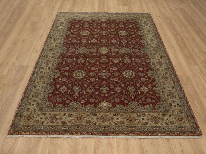 5'9" x 8'0" New Hand Knotted Red Wool & Silk Rectangle Oriental Rug - MOA10291436