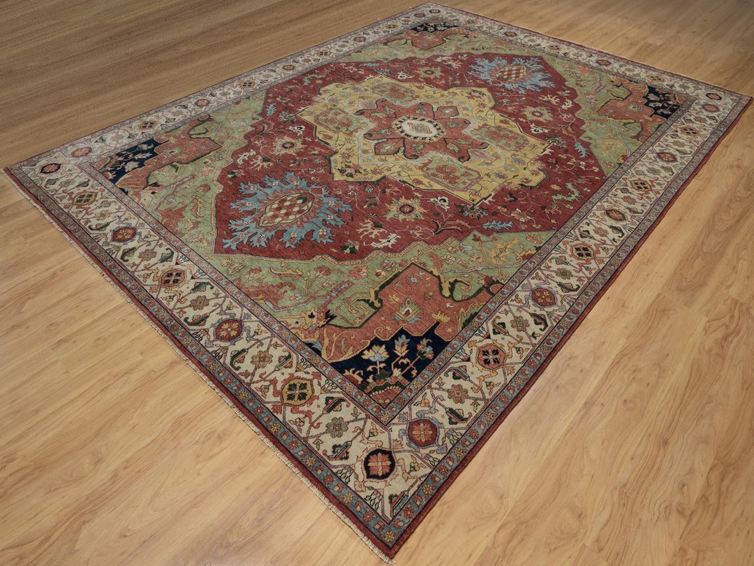 8'11" x 12'1" New Hand Knotted Red Wool Rectangle Oriental Rug - MOA10291516