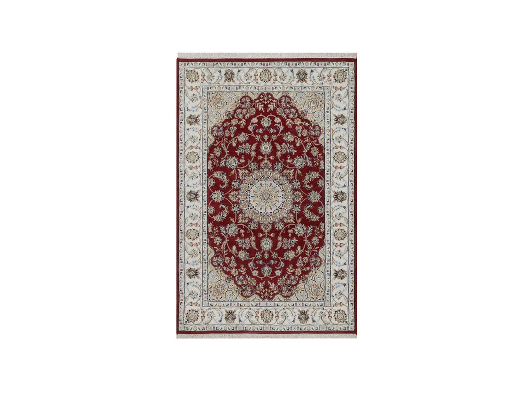 3'11" x 6'1" New Hand Knotted Red Wool & Silk Rectangle Oriental Rug - MOA10291530