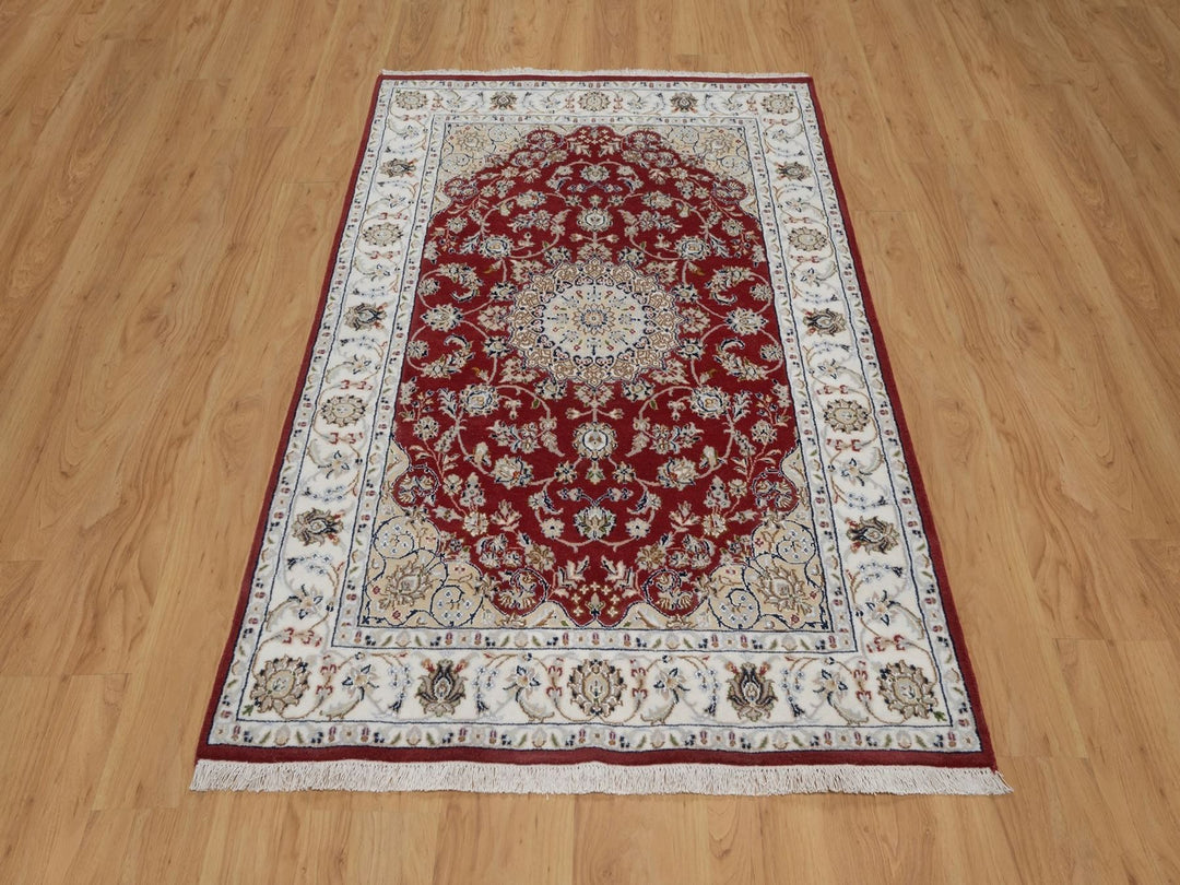 3'11" x 6'1" New Hand Knotted Red Wool & Silk Rectangle Oriental Rug - MOA10291530