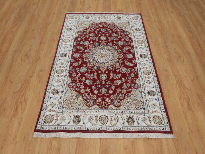 3'11" x 6'1" New Hand Knotted Red Wool & Silk Rectangle Oriental Rug - MOA10291530