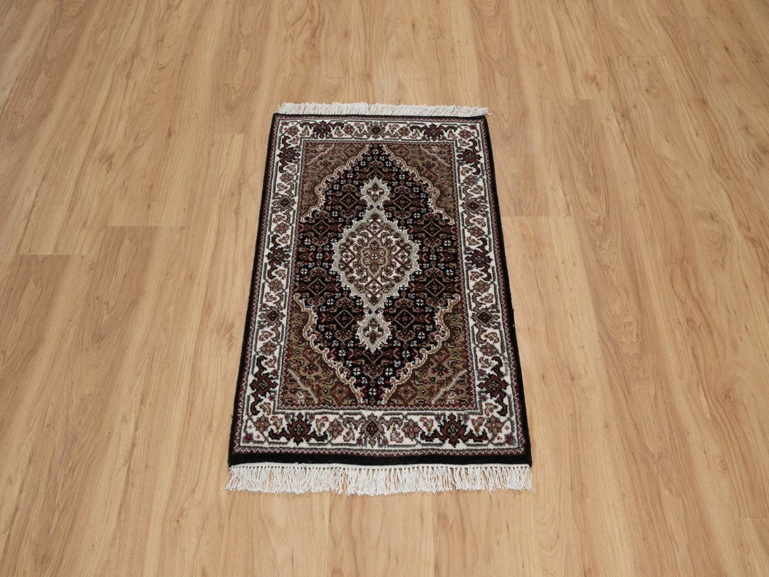 1'11" x 3'0" New Hand Knotted Black Wool Rectangle Oriental Rug - MOA10291567