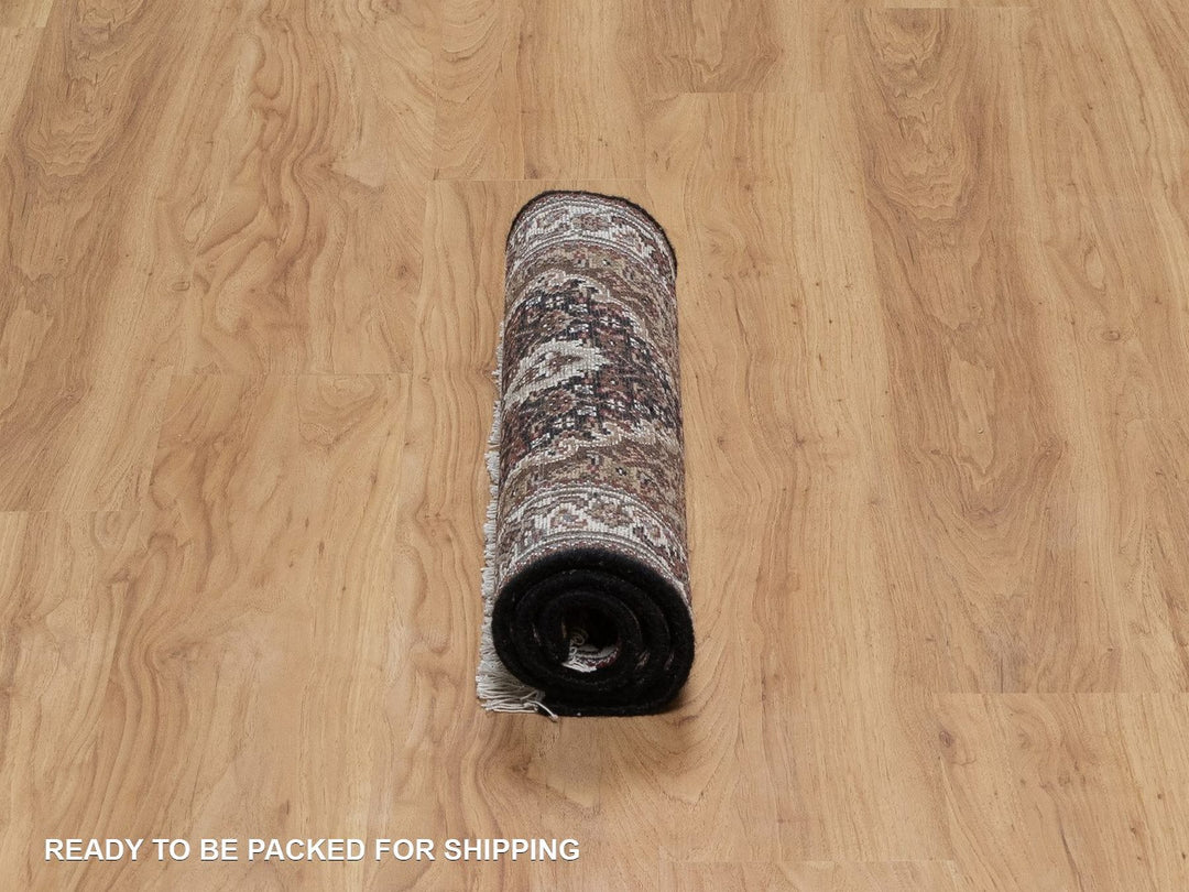 1'11" x 3'0" New Hand Knotted Black Wool Rectangle Oriental Rug - MOA10291567