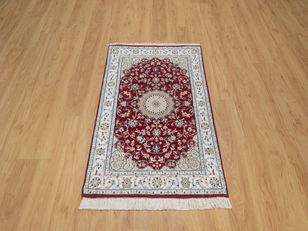 2'6" x 4'1" New Hand Knotted Ivory Wool & Silk Rectangle Oriental Rug - MOA10291572