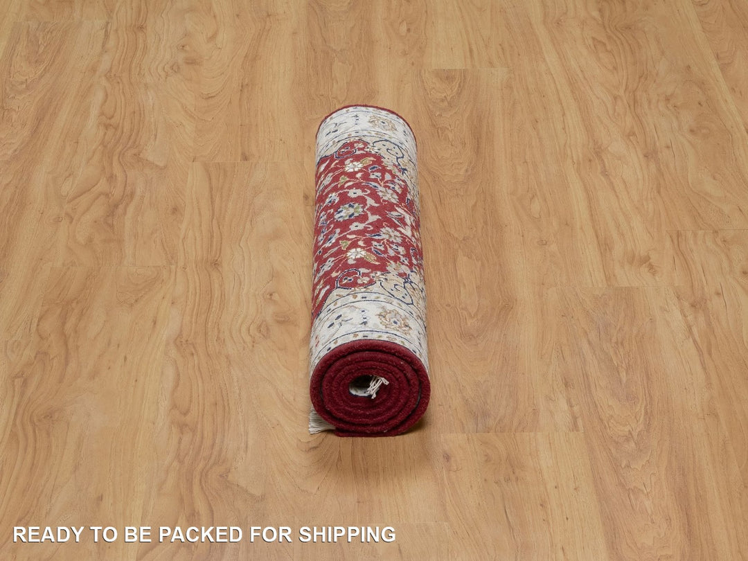 2'6" x 4'9" New Hand Knotted Red Wool & Silk Rectangle Oriental Rug - MOA10291576