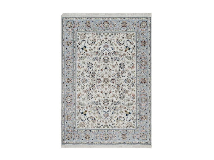 4'9" x 6'10" New Hand Knotted Ivory Wool & Silk Rectangle Oriental Rug - MOA10291582