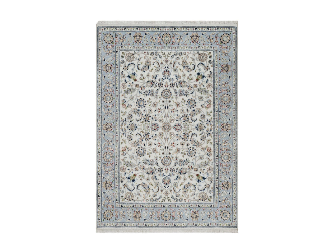 4'9" x 6'10" New Hand Knotted Ivory Wool & Silk Rectangle Oriental Rug - MOA10291582